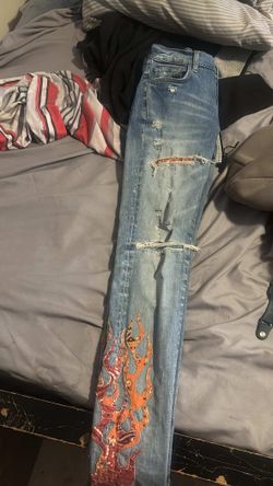 Amiri jeans Distressed Jeans with Flame Patch Detail