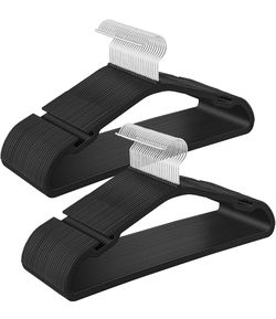 SONGMICS Heavy-Duty Plastic Coat Hangers w/ Wide Shoulder Notches Pant Bar Set of 50 - Black
