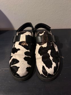 Dr Martens Black and White Cow Print Hair-On Leather Jorge II Mules
