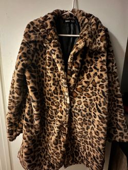 SHEIN Leopard Print Faux Fur trench Coat