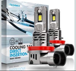 TECHMAX H11 Bulb - 800% Super Brighter, 6500K Xenon White Fog Light Bulbs with Fan, H11/H8/H9 Compatibility, Pack of 2