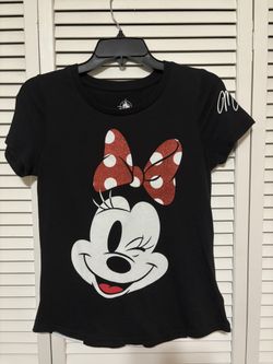 Disney Minnie Mouse Shirt Winking Polka Dot Glitter Top Womens Size XS