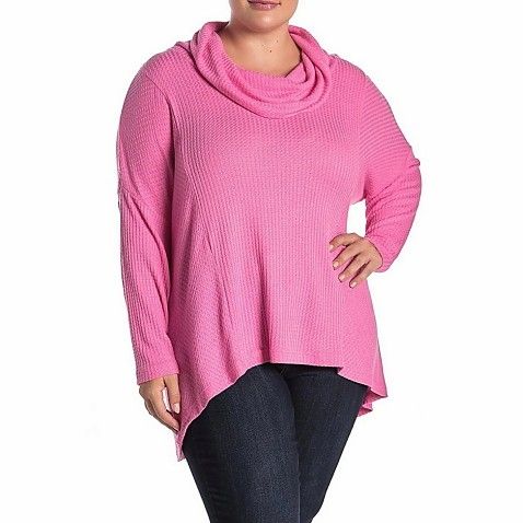 CATHERINE MALANDRINO Pink Waffle Knit Cowl Neck Tunic Sweater Womens Plus size 2X