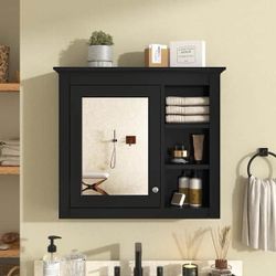 30 in. W x 28 in. H Rectangular Medicine Cabinet with Mirror, Wall Mounted Bathroom Storage Cabinet w/ 3 Shelves, Black