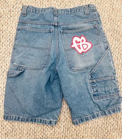 FUBU Y2K Medium Wash Blue Baggy Denim Cargo Shorts Men’s Size 34