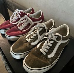 Burgundy & olive green Vans shoes
