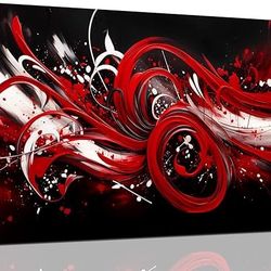   Abstract Red Black White Canvas Art 20x40 inch