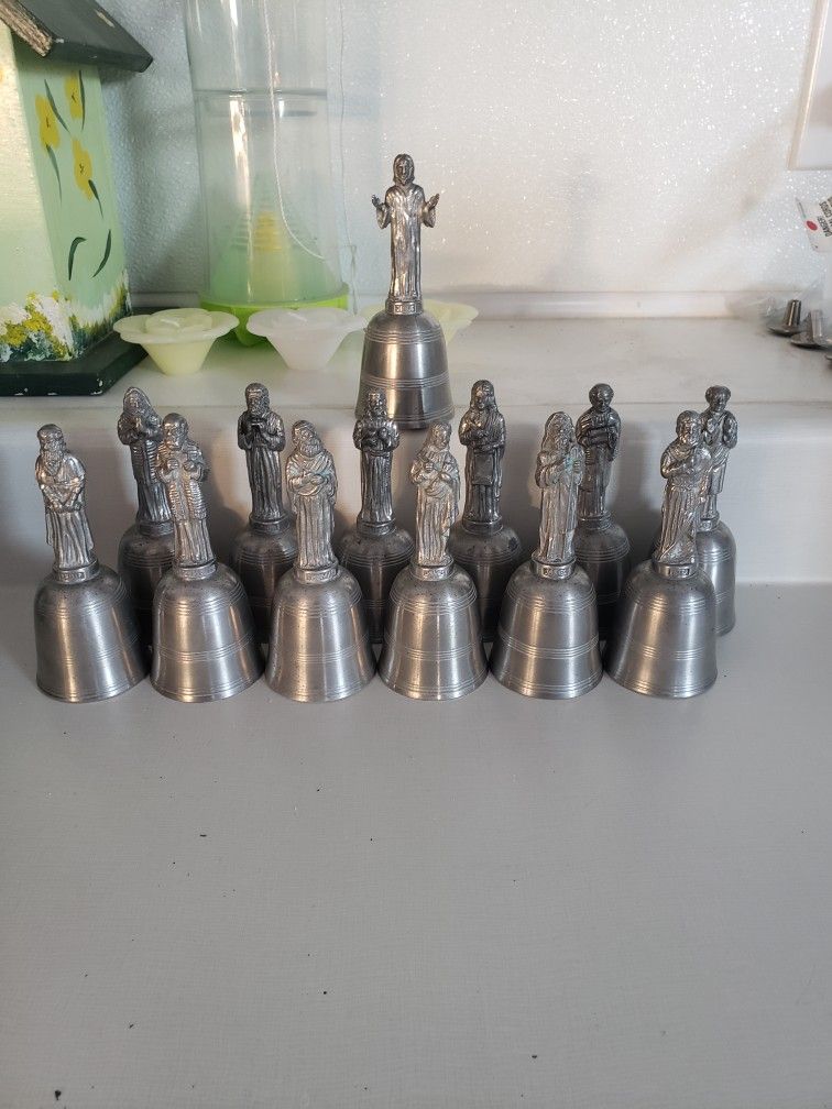 Vintage Pewter 12 Appostle Bells Christmas