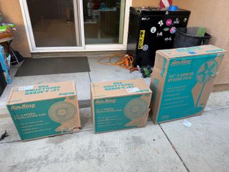 I have 3 fans 1 is stand fan 18” 3 speed $60 others 2 size 12” 3-speed oscillanting fan $40 each all new