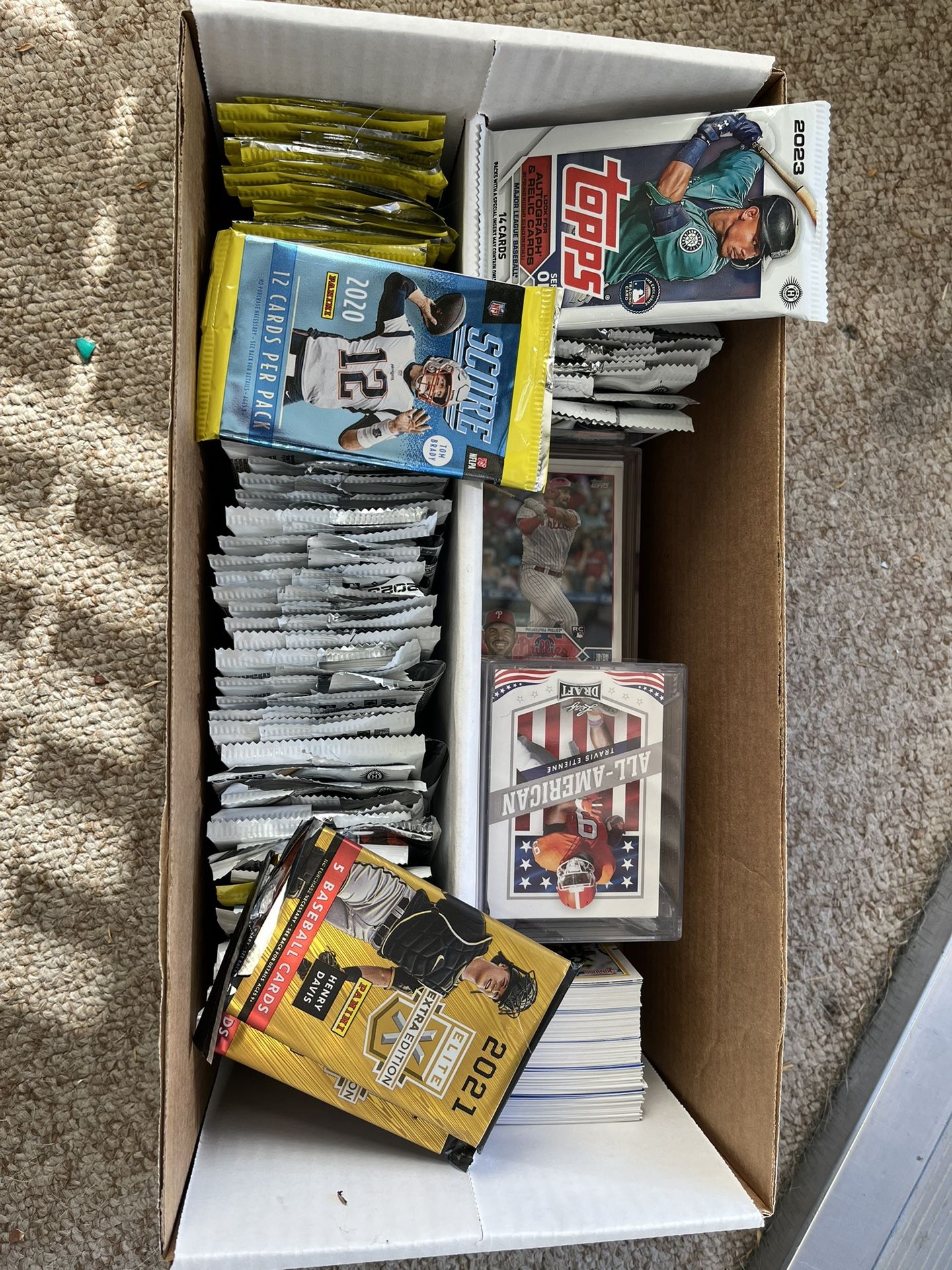 Small Box Of Open Packs & Loose Baseball & Football Card