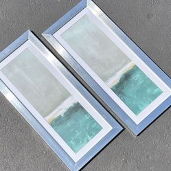 Set Of 2 Rectangle Wall Art Silver Frame 10” X 22” 