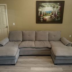 Shintenchi 110" Sectional Sofa Couch, U-Shaped Modular Couch Sleeper with Thick Cushion & Soft Backrest, 4 Seat Sofa Couch with Double Chaise for Livi