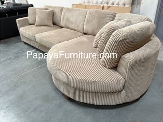 New! 125”L Ultra wide seat cushions Plush Sectional, Modern Sectional, Contemporary Sectional, Camel Sectional, Sofa, Couch, Round Shape Sectional Cha