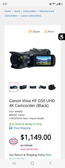 Canon Vixia HF G50 UHD 4K Camcorder (Black)