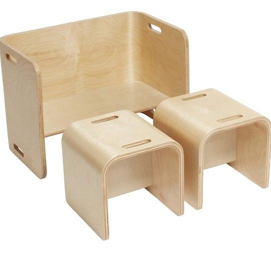 ECR4Kids Premium Bentwood Multipurpose Table and Chair Set, Kids Furniture, Natural, 3-Piece