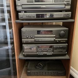 Technics receiver-5 disc cd player-dual tape deck-2 speaker Set Tower W/Sub-Woofer