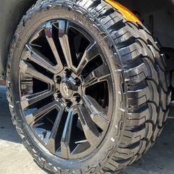 22" Chevy Silverado GMC Sierra Glossy BLACK Wheels & Tires 33" Off-Road Suburban Escalade Tahoe Yukon Rims Rines Setof4..FINANCING ..