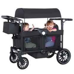 NEW AILEEKISS Collapsible Wagon Stroller for 2 Toddlers with Adjustable Canopy, 44 Pounds, Black