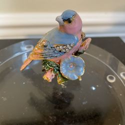 Bejeweled Bird Trinket Box Enamel & Rhinestone 