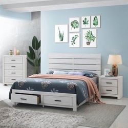 Brand New Coastal White Platform Storage Bed