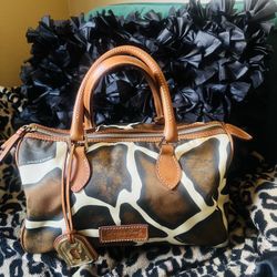 Dooney & Bourke Giraffe Print Nylon and Leather Top Handle Convertible Satchel 