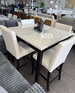 Modern 5-pc Counter height dining table set white faux marble table top