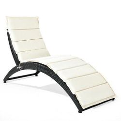 Folding Patio Rattan Lounge Chair Chaise Cushioned Portable Garden