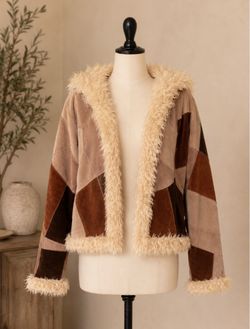 Women’s Patchwork Faux Suede & Sherpa Jacket