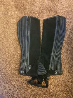 Girls Ovation Black Stretch Rib Half Chaps  C-Tall 16-18 NWTS