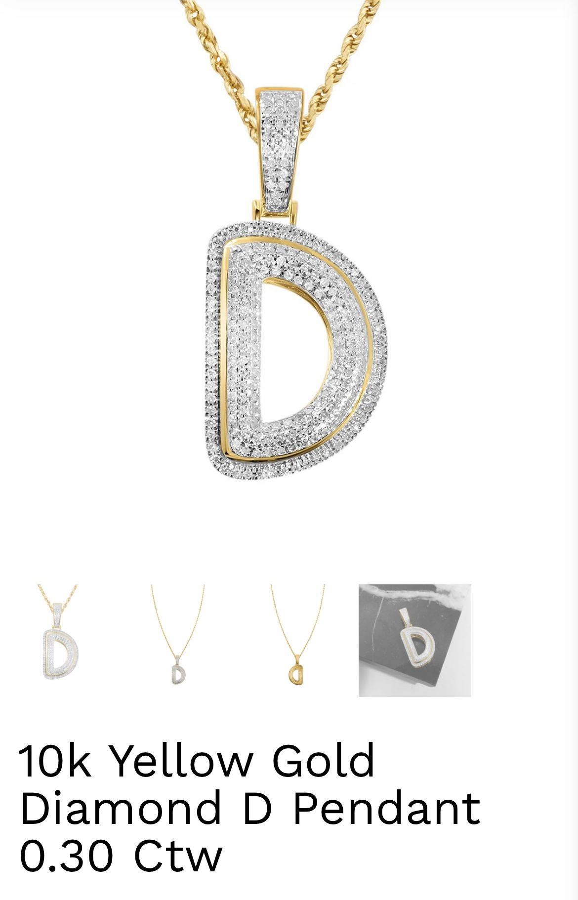 10k yellow gold diamond D pendant