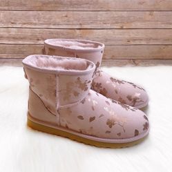 Authentic UGG Special Edition Baby Pink Floral Foil Metallic Shine Women’s 7