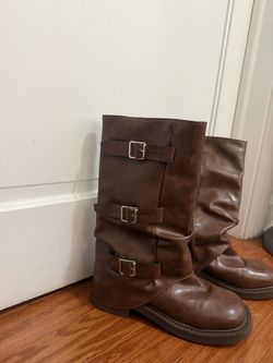 Brown Knee High Boots with Buckles – Size 8.5