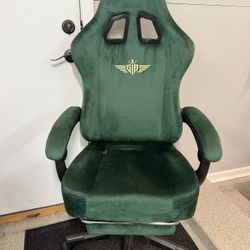 Brand New Green Microsuede Tall Back Gaming Chair w/Slide Out Footrest 