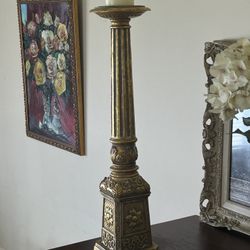 Candle Holder Antique Gold  Ornate 24 3/4” tall 