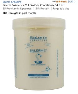 Salerm Cosmetics 21 LEAVE-IN Conditioner 34.5 oz B5 Provitamin Lipsomes Silk Protein 4.6 large tub size