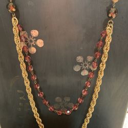 Costume Necklace Pink and Gold-tone