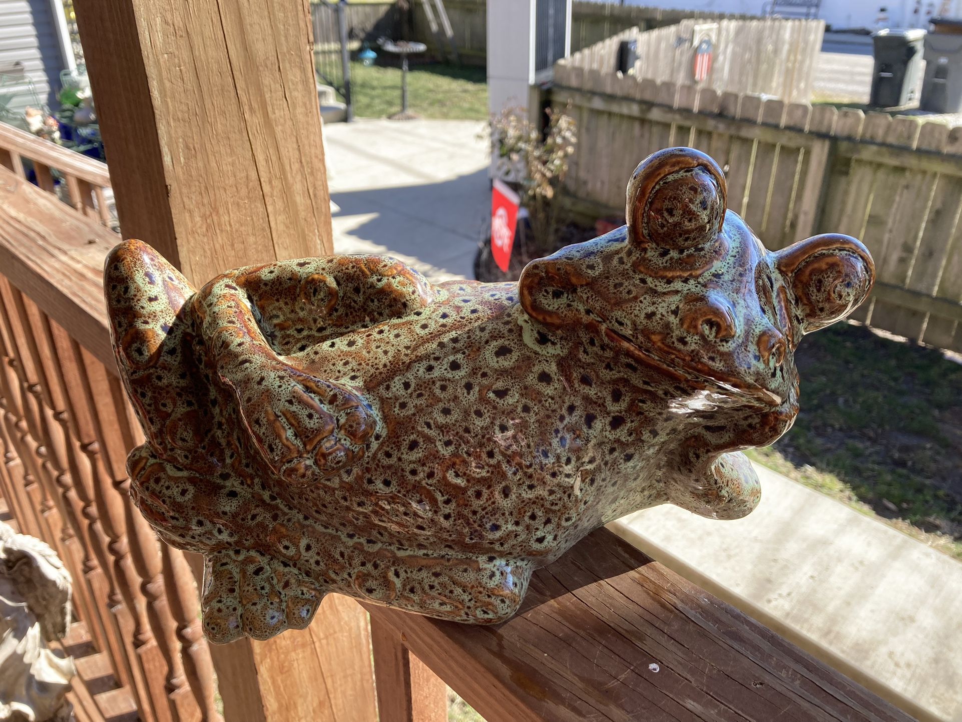 12” Long, Vintage Glazed Ceramic Frog. Excellent Condition