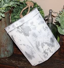 Shabby Chippy White Primitive Farmhouse Metal Wall Decor Hanging Bucket Pail