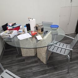 Travertine & Glass Table Set