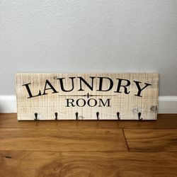 Laundry Room Sign with Hooks