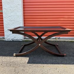 Elegant Espresso Wooden Coffee Table – Curved Base Design