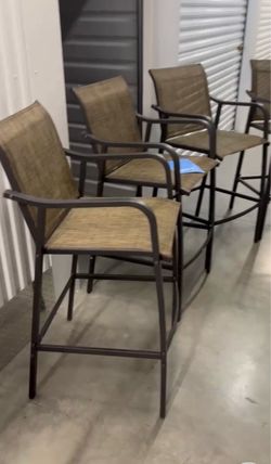 Metal Outdoor Bar Stool Patio Bar Chairs in Earth with Armrests, Footrest and Breathable Textilene Seat (4-Pack)