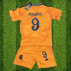 Adidas Real Madrid Mbappe #9 Orange Away Jersey, kids set