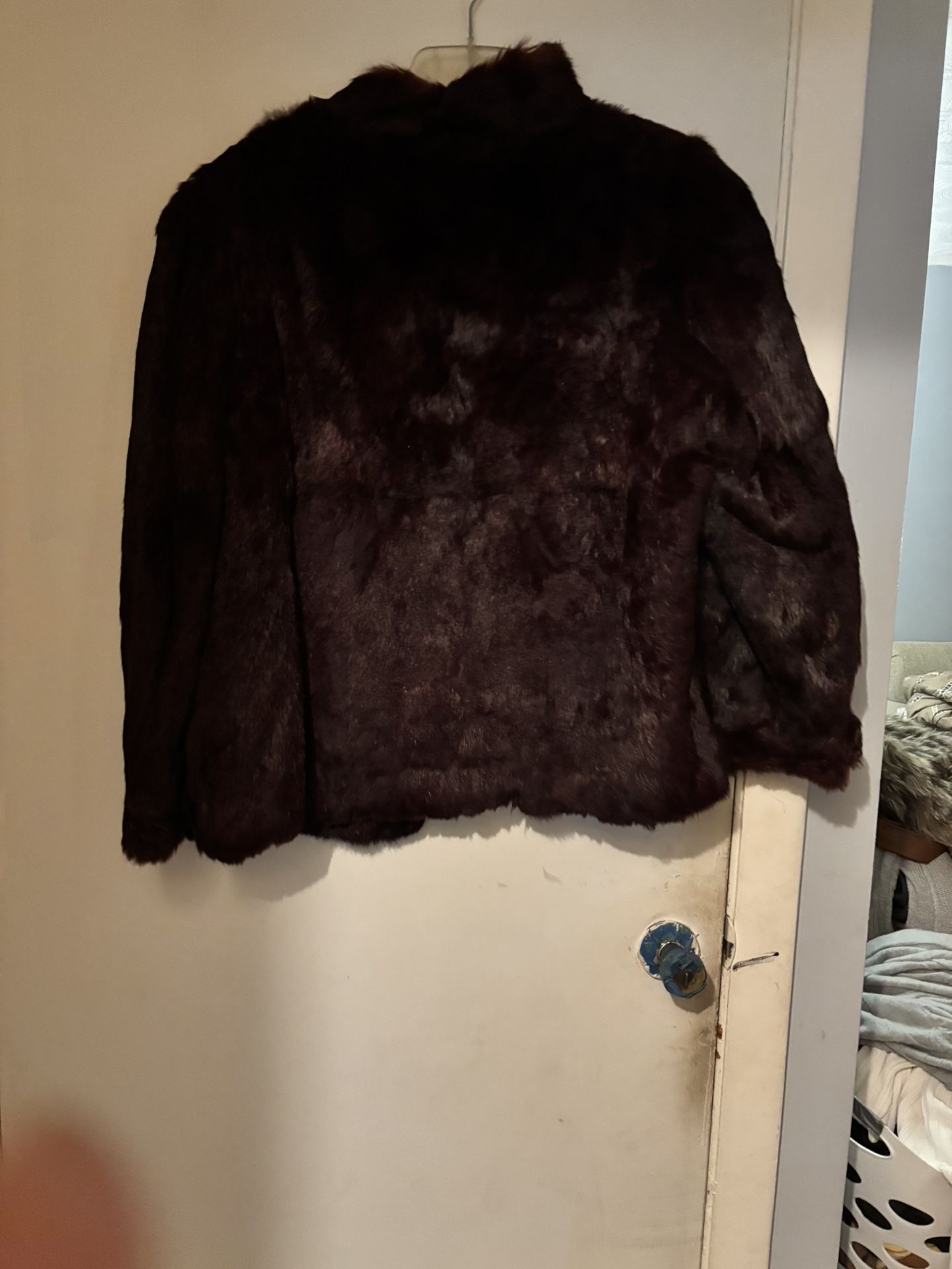 Maroon Authentic Rabbit Fur Coat 