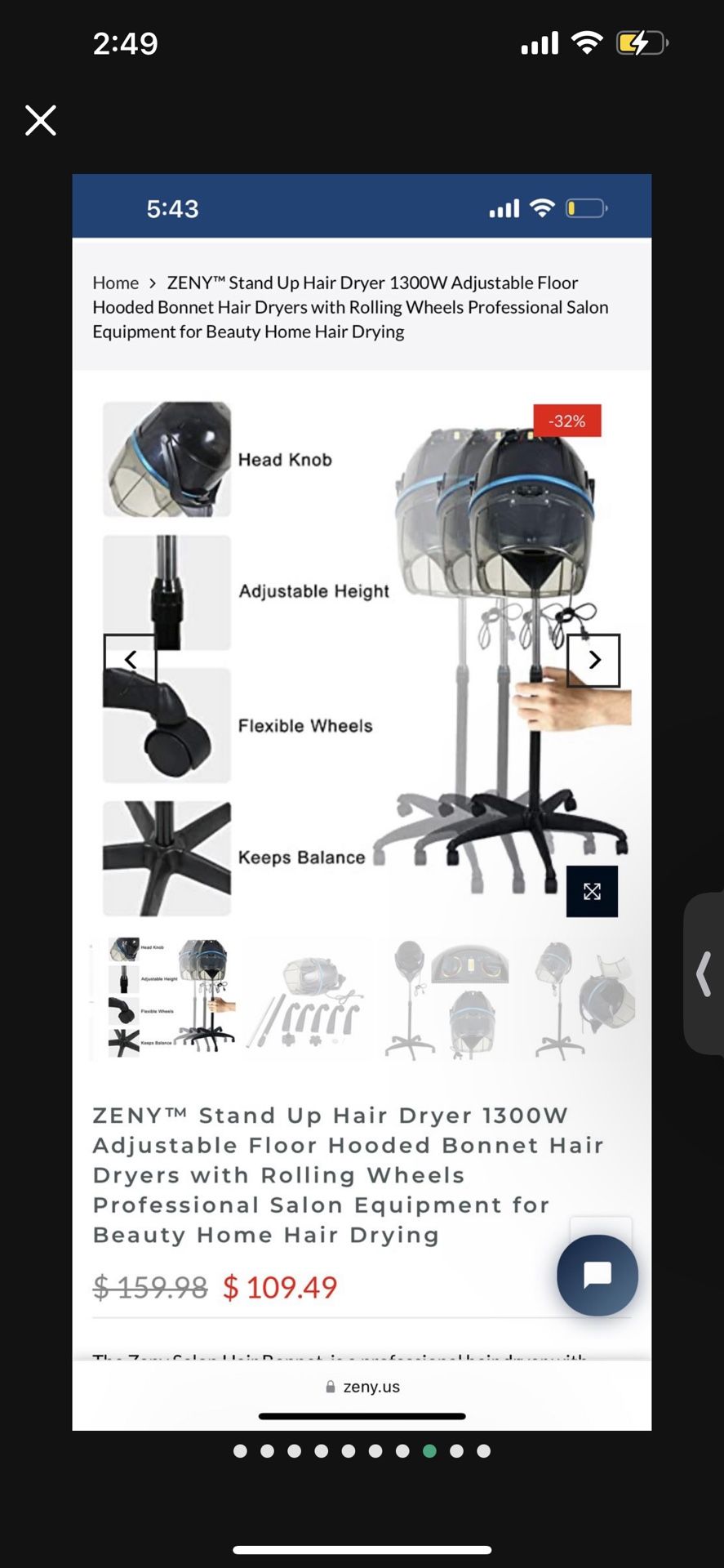 Professional Adjustable Hood Floor Stand Bonnet Hair Dryer, 1300