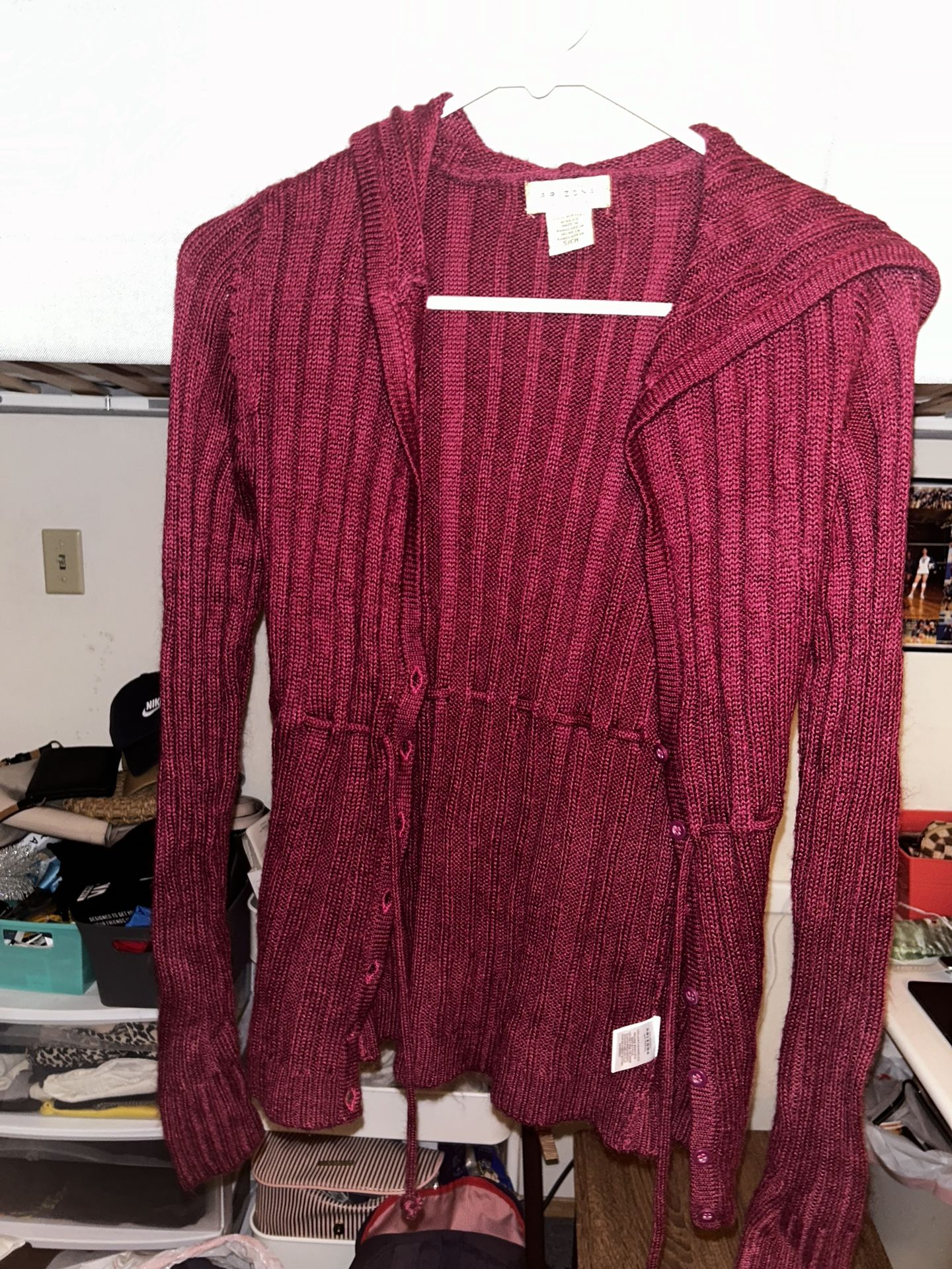 Burgundy Red Cardigan With Hood