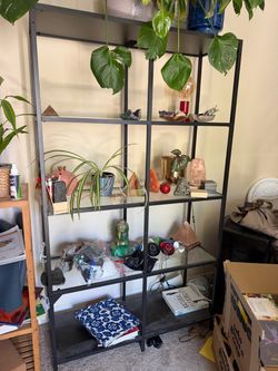 Large Black Metal & Glass Display Shelf / Bookcase