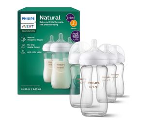 Philips Avent Natural Glass Baby Bottles, Medium Flow, 8 oz, BPA-Free
Borosilicate Glass, Baby-Controlled Flow, No-Drip Design, Reduces Colic and Gas 