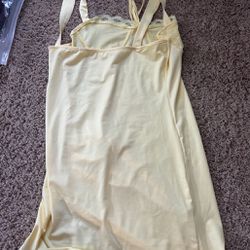 Yellow lace cami slip dress. slit on the side and perfect for going out dress up