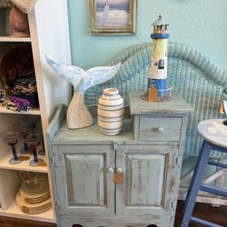 Super Unique Distressed Persian Blue Cabinet | Hand-Painted Coastal Accent Cabinet | 24”W x 32”H